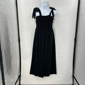 Three Bird Nest Black Smocked Bodice Tie-Strap Maxi Dress